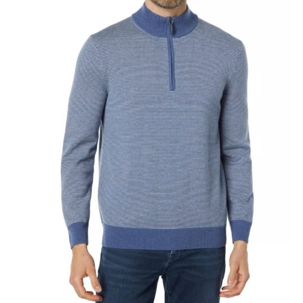 Vineyard Vines Men's Quarter Zip Boathouse Sweater Indigo Stripe